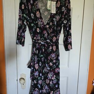 Leota Black and Purple Floral Dress